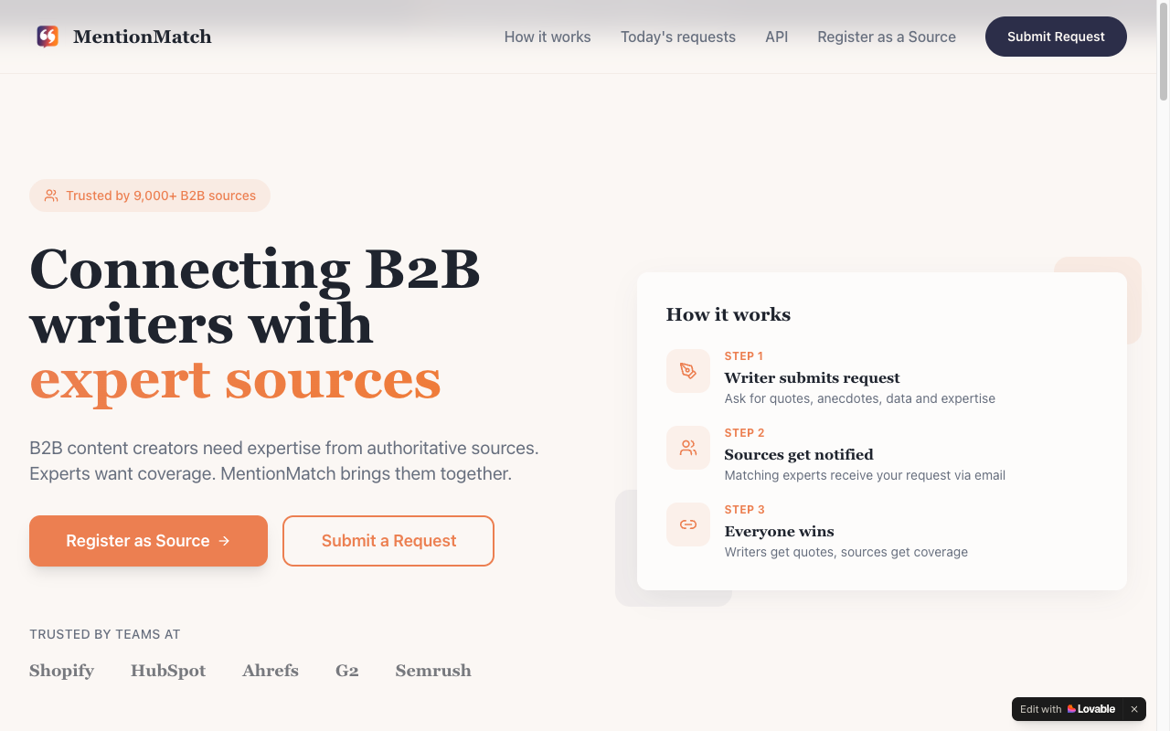 Help a B2B Writer interface