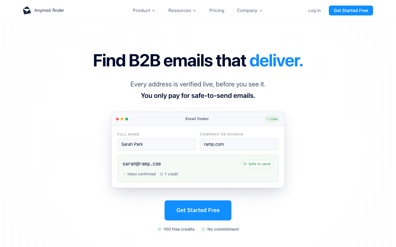 Anymail Finder interface