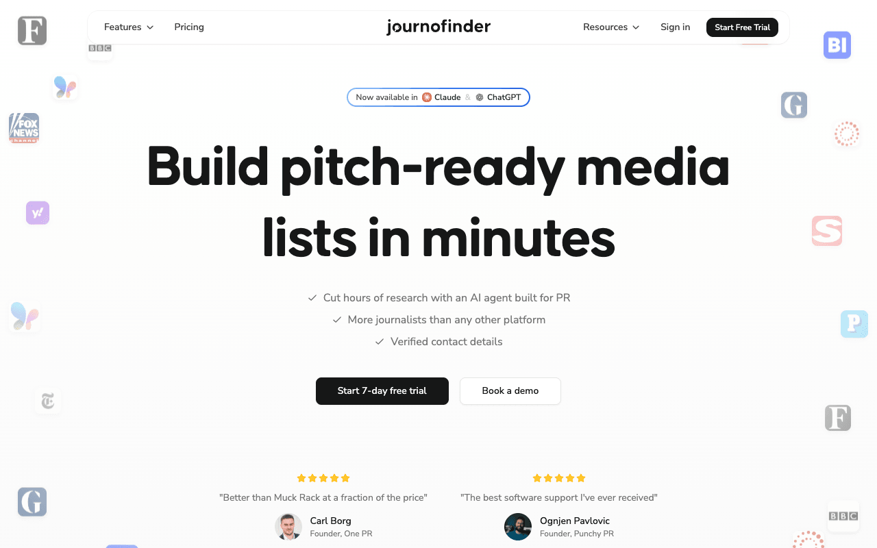 JournoFinder interface