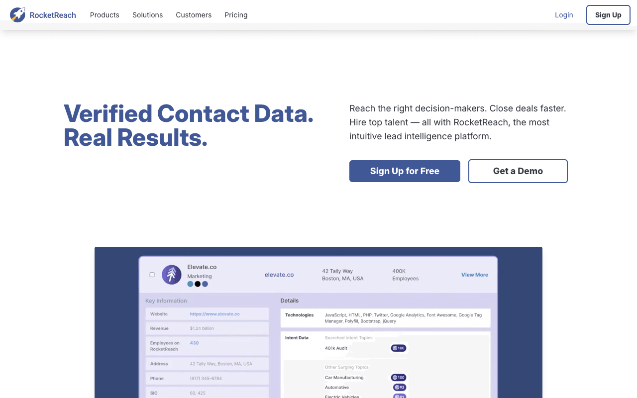 RocketReach interface