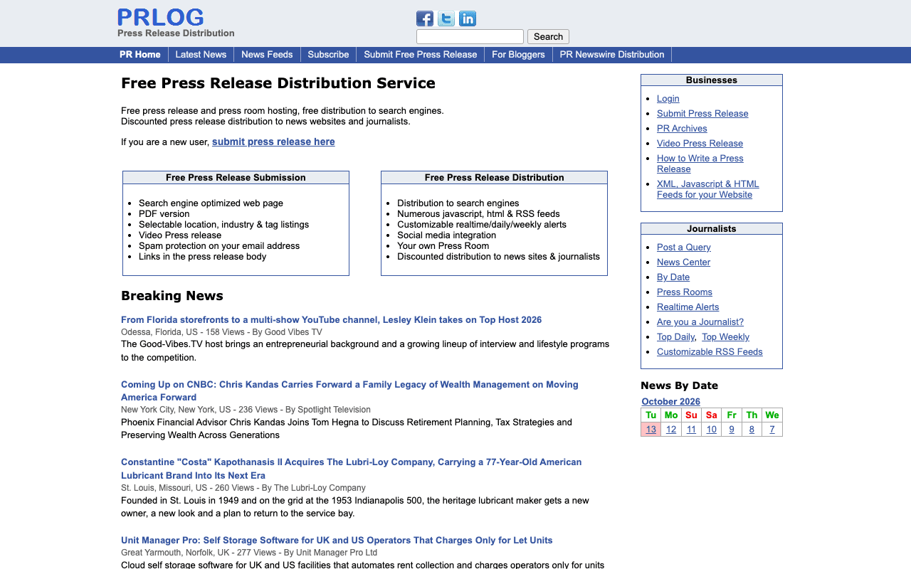 PRLog interface