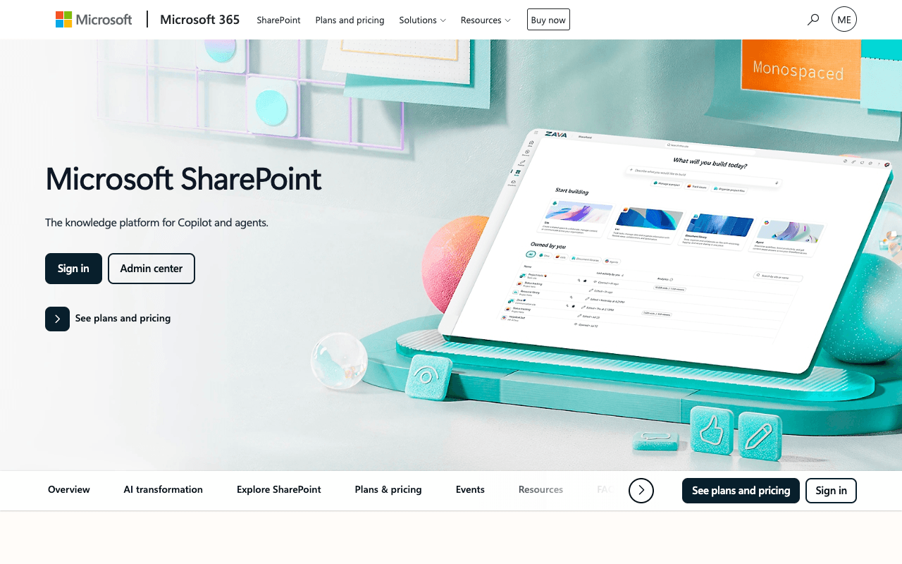 Microsoft SharePoint interface