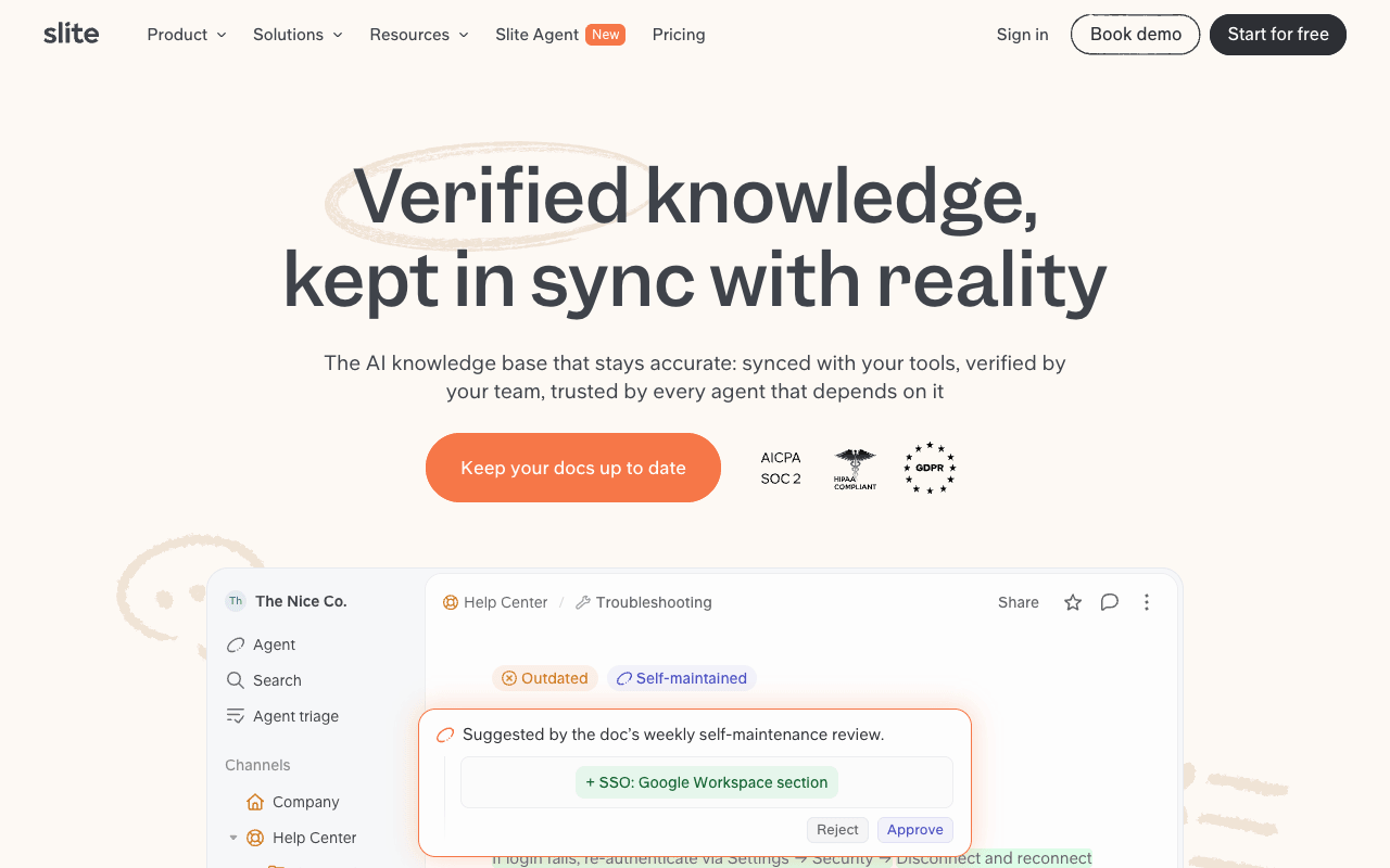 Slite interface