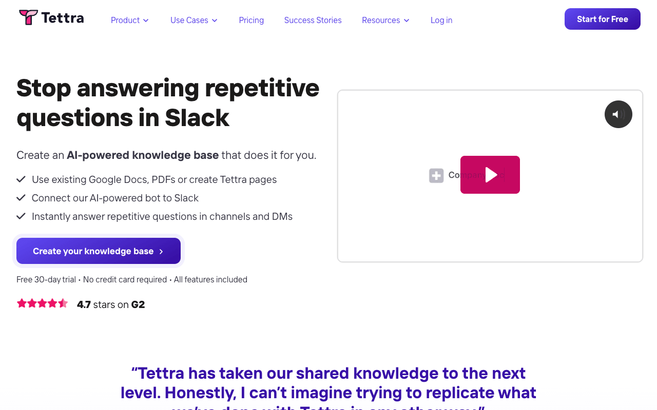 Tettra interface