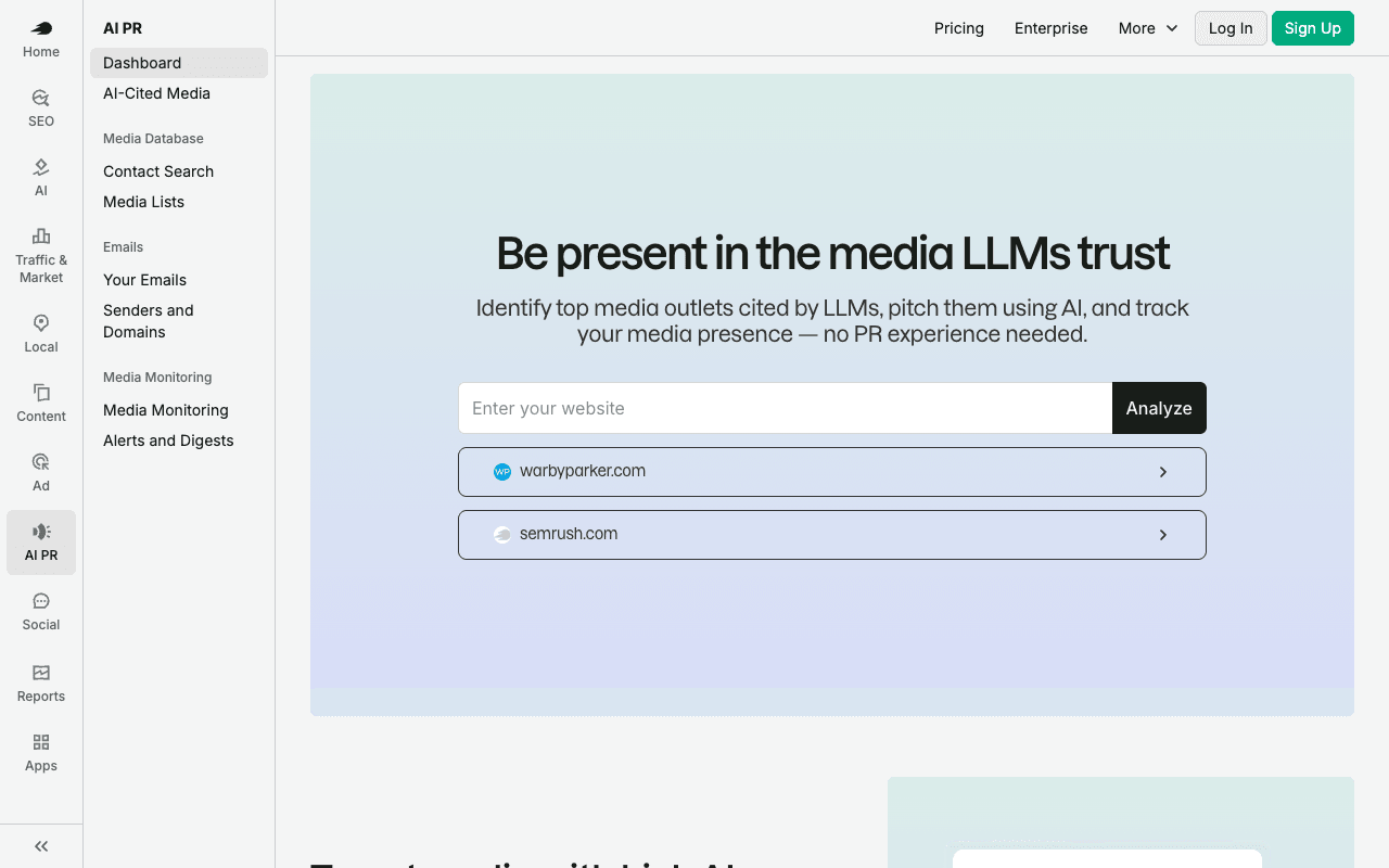 Semrush AI PR Toolkit (formerly Prowly) interface