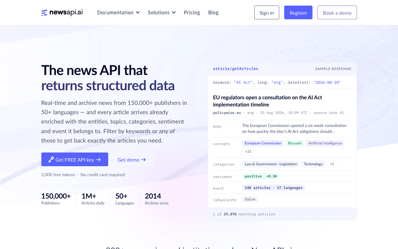 NewsAPI.ai interface