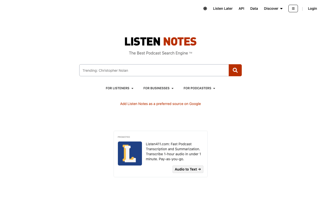 Listen Notes interface
