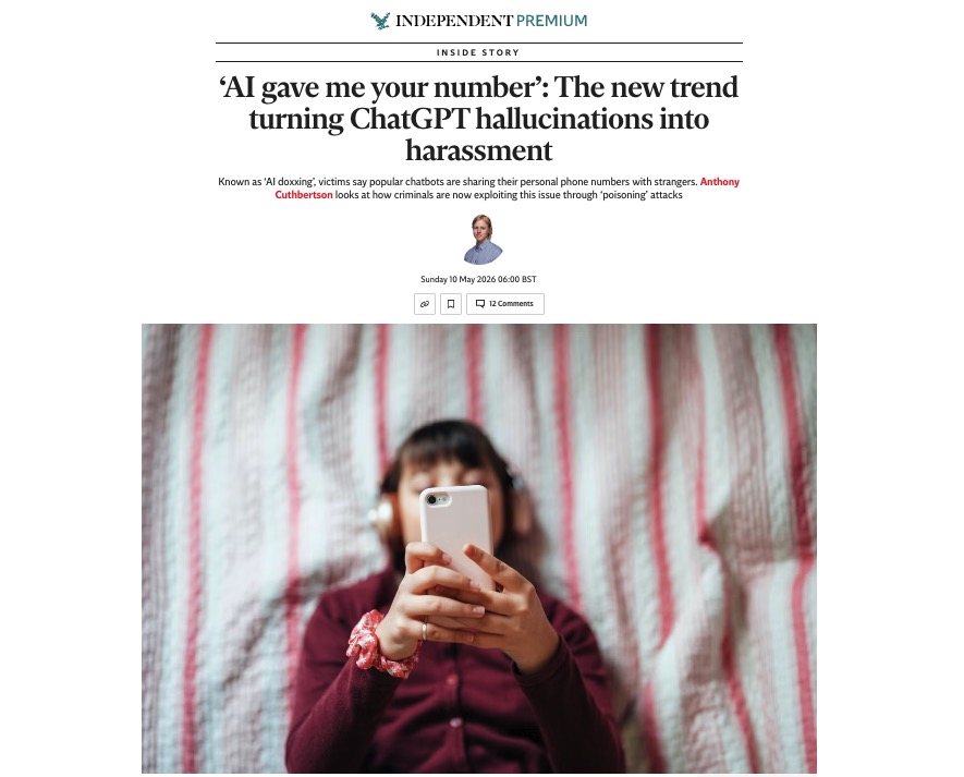 The Independent's "AI doxxing" feature quoting ClearNym
